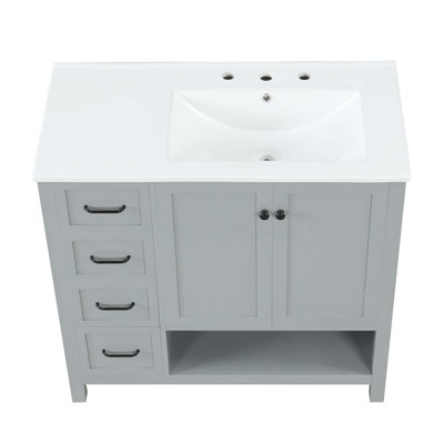 Meuble-lavabo avec comptoir d'évier, meuble-lavabo avec deux portes et deux tiroirs, bois massif, tablette ouverte, panneaux de fibres à densité moyenne, un paquet