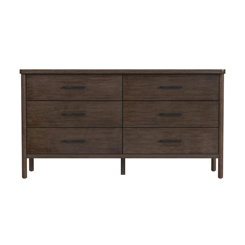 Lennon 6 Drawer Rounded Leg Dresser, Dark Brown