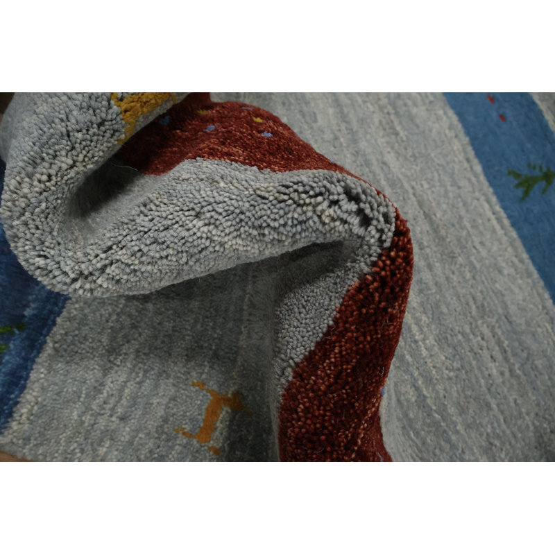 Tapis de vestibule tribal à rayures gris en laine noué à la main 2 pi 3 pi Tribal