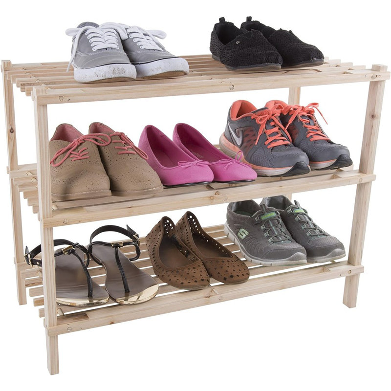 Light Oak 3-Tier Wooden Shoe Storage Rack