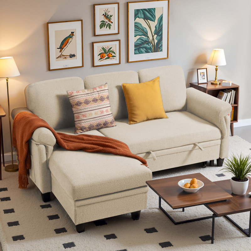 Canapé modulaire polyvalent, petit canapé-lit avec rangement et lit escamotable, Blanc / Blanc