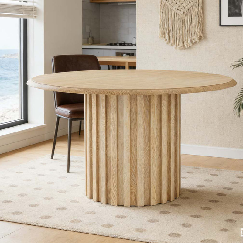 Table de salle à manger ronde, 47,24 po Table de cuisine de ferme avec base en métal pour 4