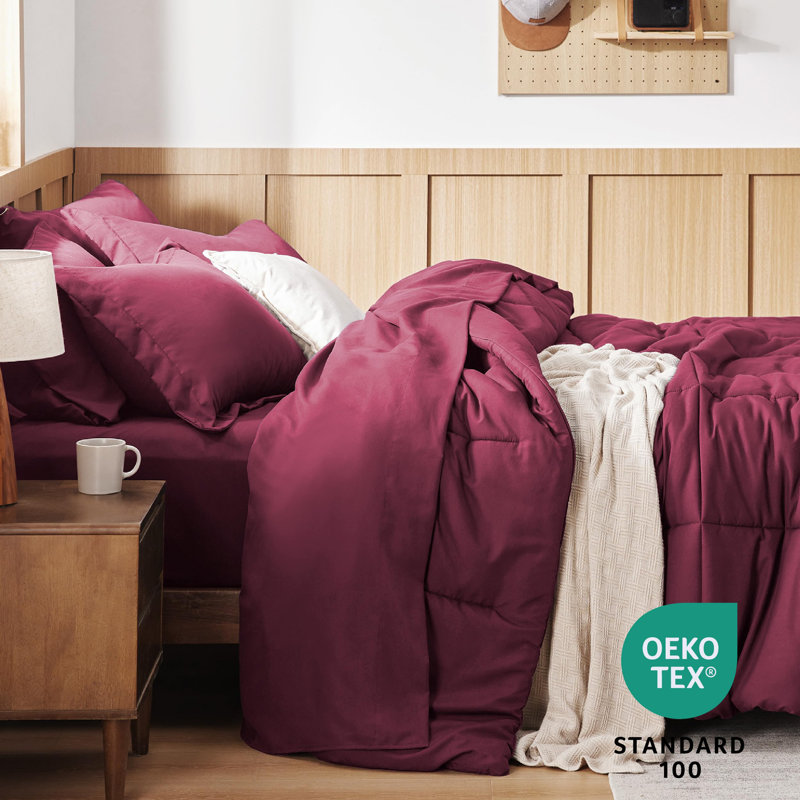 Bedsure Quilted Design Comforter Set, Burgundy, Full Comforter + 6 Additional Pieces