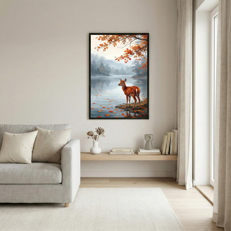 Tableau sur toile tendue représentant un cerf dans un paysage d'automne (lot de 1), H 24 po x l 16 po