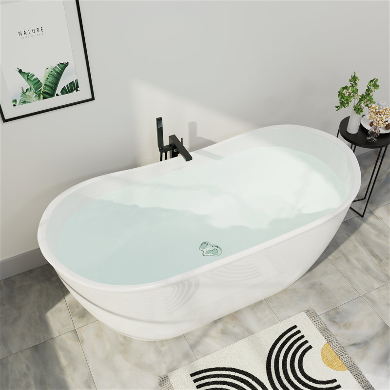 59"L x 28"W Freestanding Acrylic Oval Bathtub, Double Slipper Design with Chrome Drain & Overflow, Spa-Inspired Luxury for Modern Bathrooms