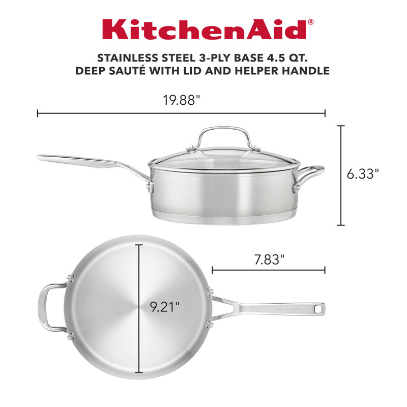 4.5-Quart Brushed Stainless Steel Induction Saute Pan with Lid