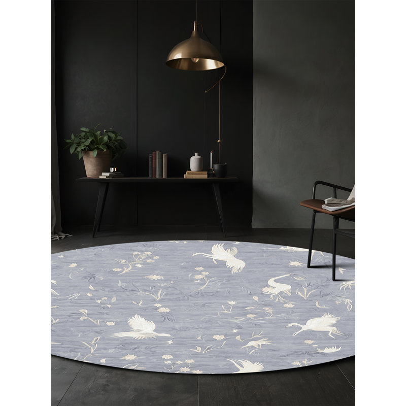 Tapis gris soyeux et moelleux, Rond 6 pi