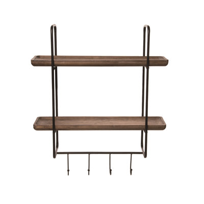 VIP Metal 23.62 in. Brown Double Wall Shelf with 4 Hooks
