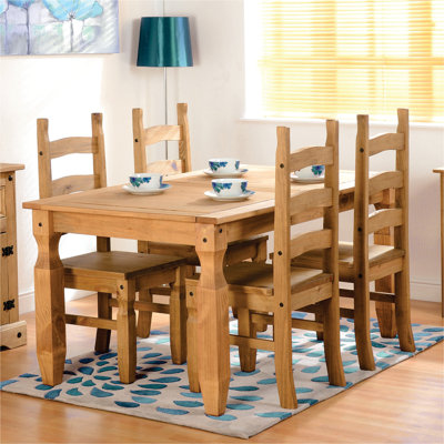 Millwood Pines Daviante 5-Piece Rectangular Dining Set 59.84' L - 36x22' W, Rustic Farmhouse Solid Wood Kitchen Table and Chairs for 4, Traditional Oak Finished Breakfast Nook