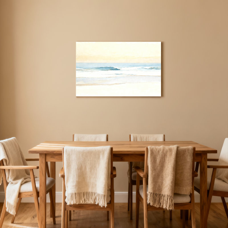 Ensemble de 1 tableau sur toile tendue, paysage aquarelle de vagues océaniques, H 24 po x l 36 po