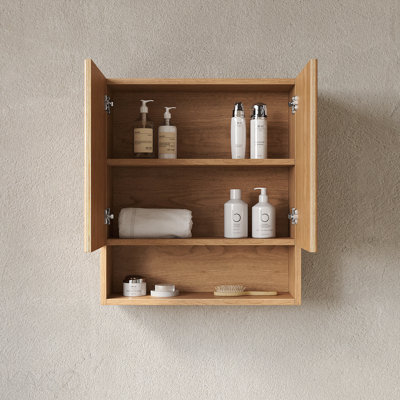 Armoire de salle de bain murale rayée de 26 po avec portes, tablette et compartiment de rangement ouvert au-dessus de la toilette pour salle de bain, cuisine, salle de lavage, couleur grain de bois naturel