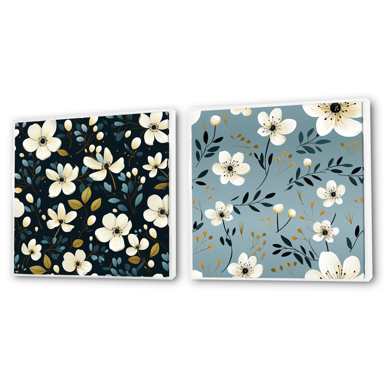 Ensemble de 2 motifs floraux Jeremie, Cadre flottant blanc, H 30 po x l 61 po
