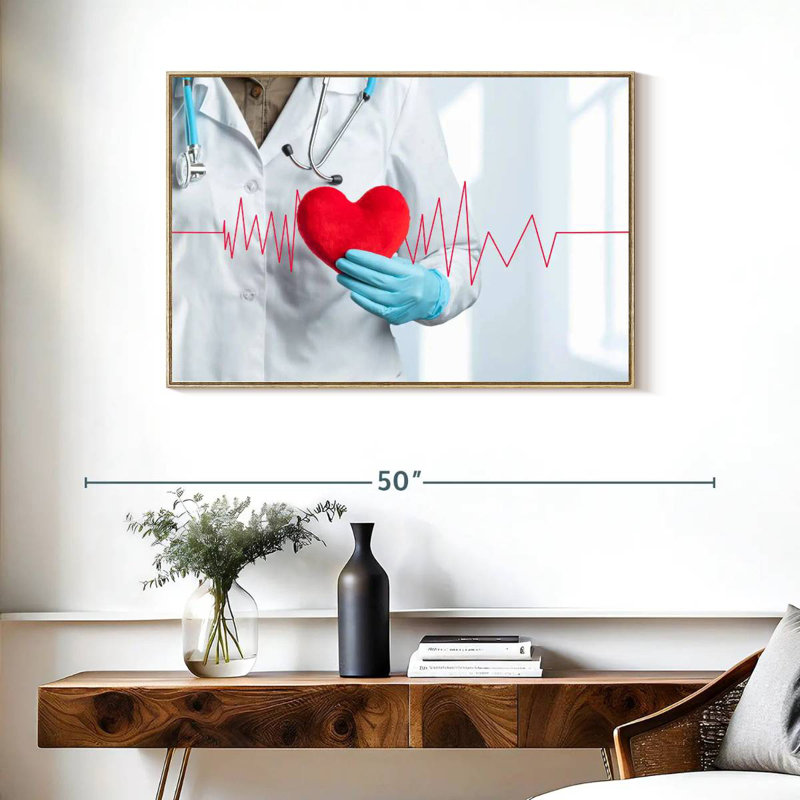 Soins médicaux pour cardiologue, Cadre flottant en bois naturel, 37 po x 25 po