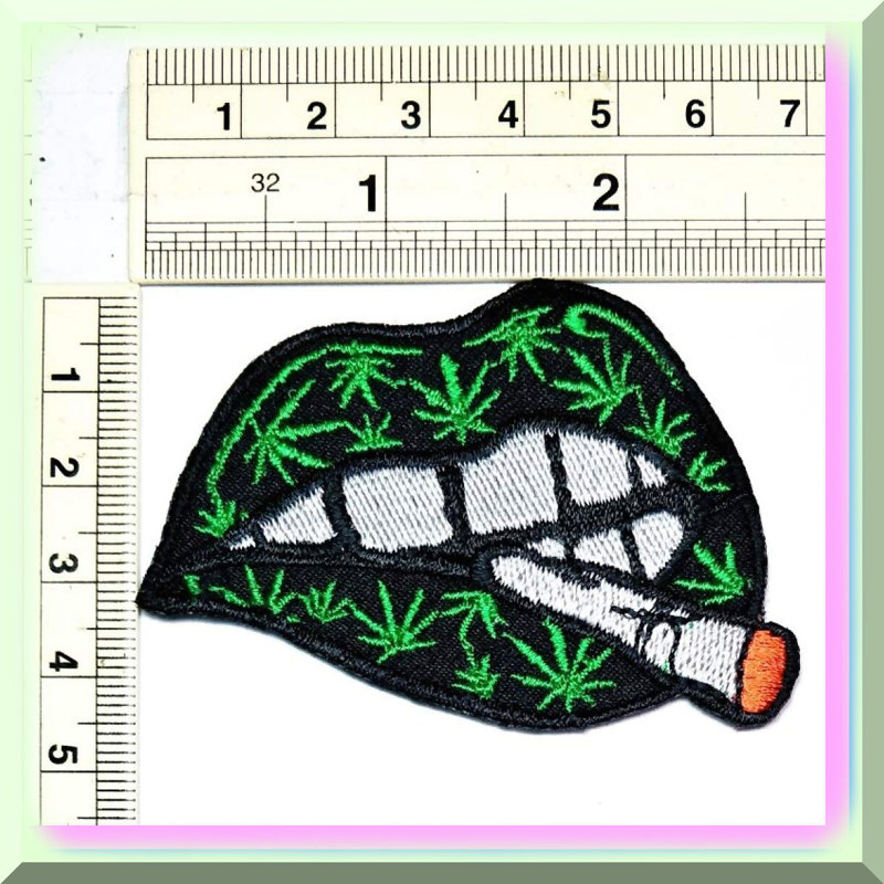Marijuana Lips Trio Embroidered Patch Set Black