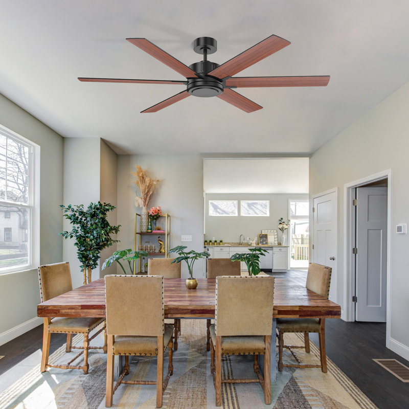 Blade Indoor Farmhouse Ceiling Fan with Reversible DC Motor, Speed Remote Control, 56" Wide, No, 6