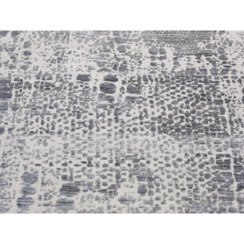 Tapis oriental ivoire 4 pi x 6 pi, de conception moderne, en soie nouée à la main avec de la laine texturée, DAAA6D51371B42FA8D0889432FC62092