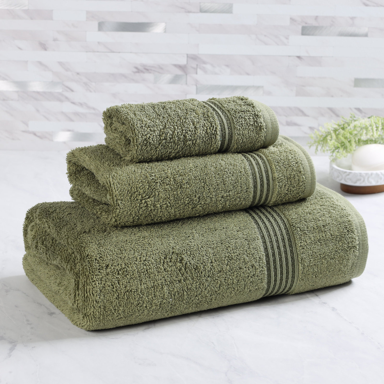 Oleg 3-Piece Egyptian Cotton Towel Set, Forest Green
