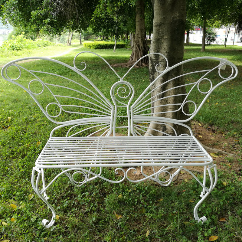 Banc de jardin en forme de papillon en métal, Blanc