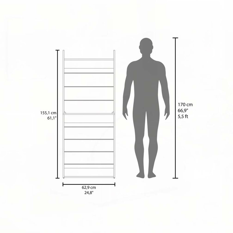 Wengue Tall Open Shoe Rack with Metal Rails and Multi-Tier Shelves