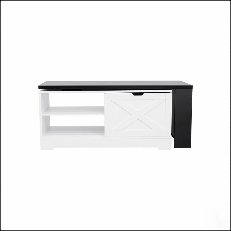 Table basse à plateau relevable avec portes de grange Farmhouse, Black / White,Black