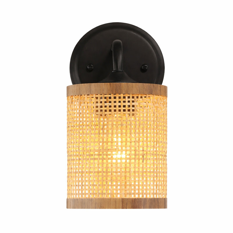 Moshannon Single Lights Wall Sconce With Natural Rattan Shade Rustic Wicker Wall Light