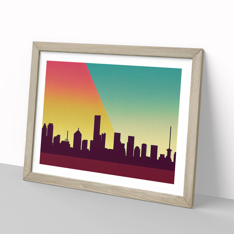 Serene Skyscraper Skyline Abstract - Framed Print, 34cm H x 46cm W x 2cm D, Oak