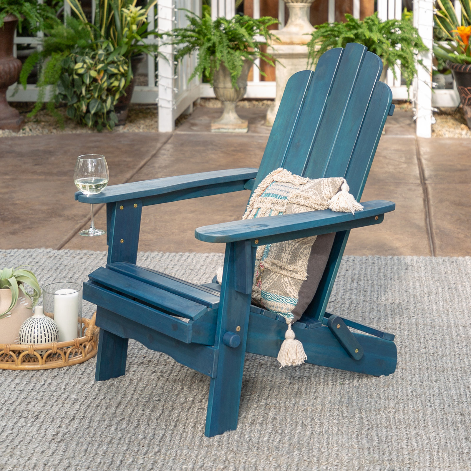 Blackwell Acacia Foldable Outdoor Adirondack Chair, Navy Wash