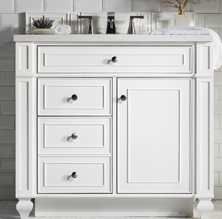Bristol 36'' W Single Vanity, Bright White, Carrara White, 8" Widespread