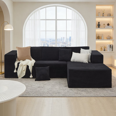 Boneless 105 '' W No Assembly Required Upholstery Corduroy Modular Sectional Couch Sofa with L-Shape Chaise 2 Piece and 5 Pillows Back, Free Combination, Modern Modular Sofa with Deep Seat