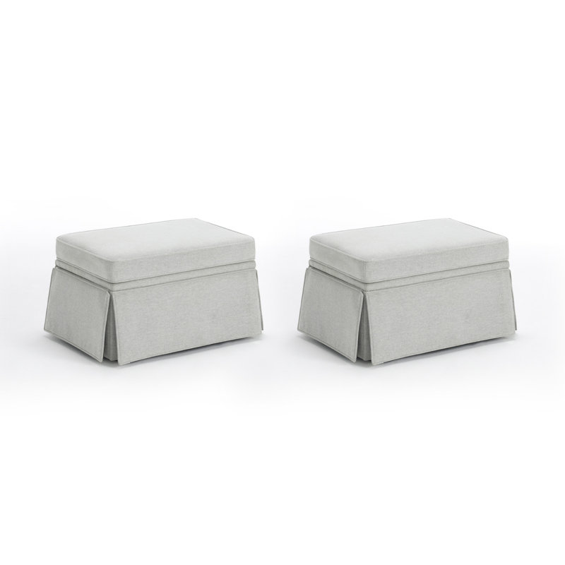 Upholstered Beige Skirted Rectangular Storage Ottoman with Lift-Top (Set of 2), Ash Gray Chenille