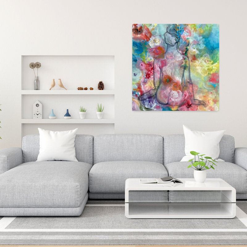 Art floral contemporain abstrait floral, H 36 po x l 36 po