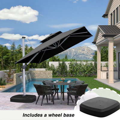 Rickyah 108'' Square Cantilever Umbrella With Wheeled Base,Gray