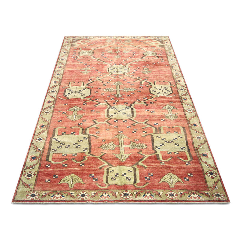 One-of-a-Kind Hand-Knotted 1960s 5'6" x 10'4" Wool Area Rug in Red/Beige