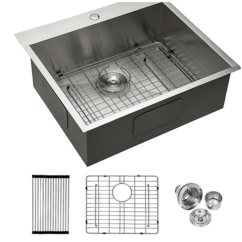 25x22x9 inch Kitchen Sink Drop In 16 Gauge Stainless Steel 25" Single Bowl Topmount Kitchen Sink Basin