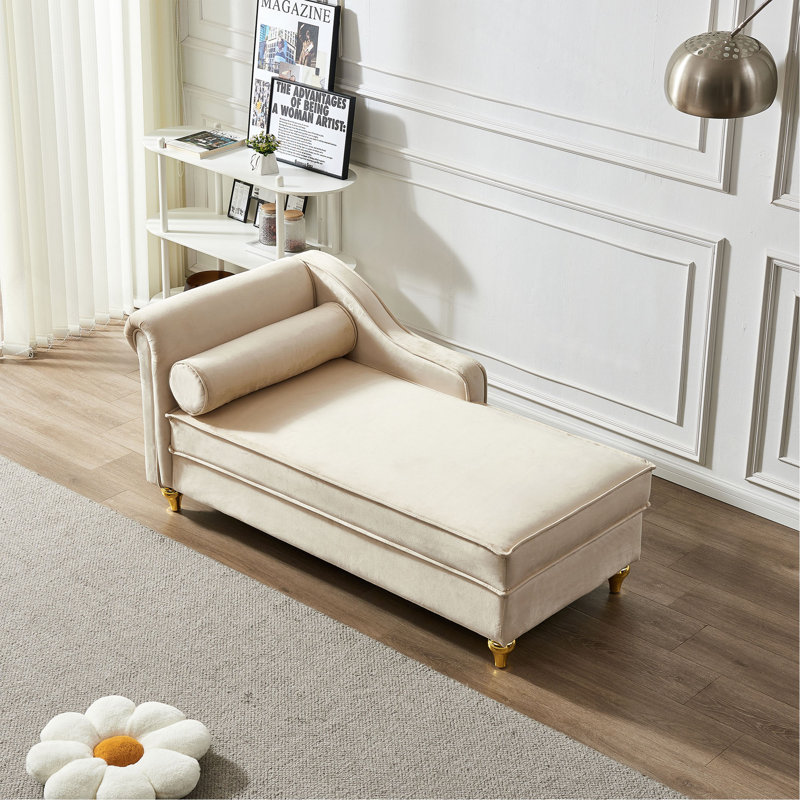 Chaise longue moderne avec revêtement en velours, Beige