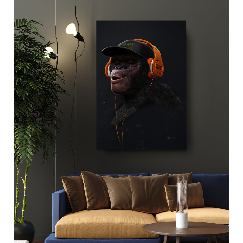 " Swag Monkey With Headphones ", 36" H x 24" W x 1" D