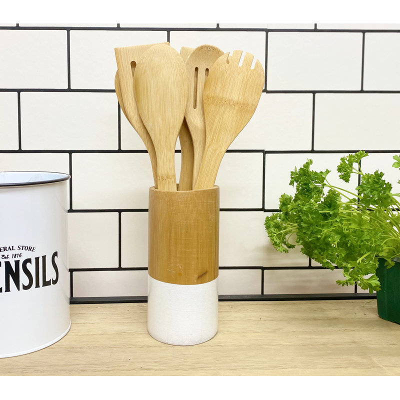 Wood Round Utensil Storage Set