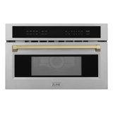 ZLINE Autograph Edition 30 in. 1.6 cu ft. Convection Microwave Oven in Stainless Steel & Champagne Bronze Accents (MWOZ-30-CB)