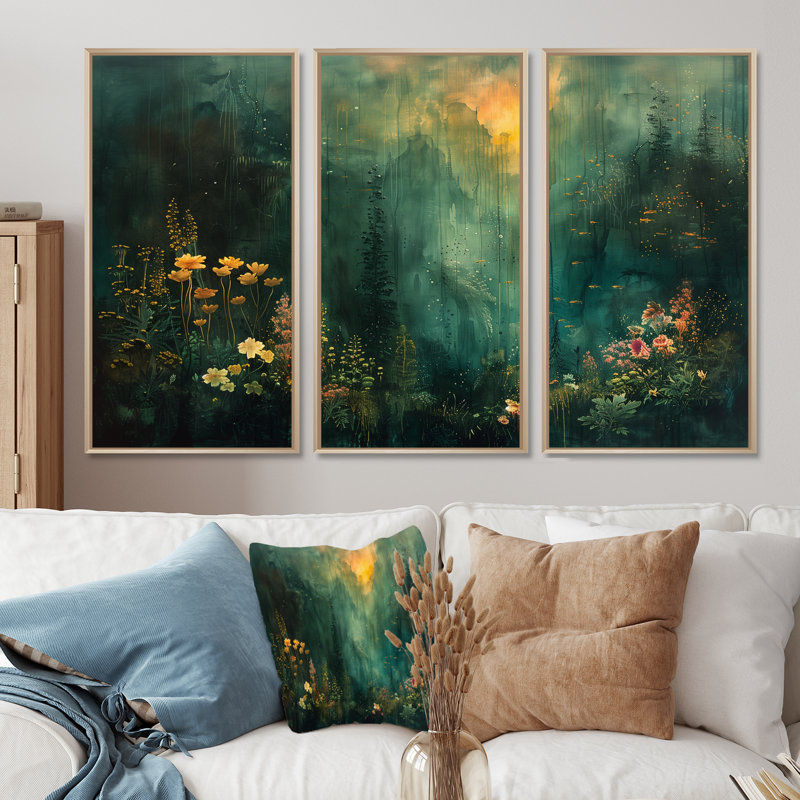 Chumley - ensemble de reproductions d'art mural forêt, Toile naturelle avec cadre flottant, H 28 po x l 36 po x P 1 po