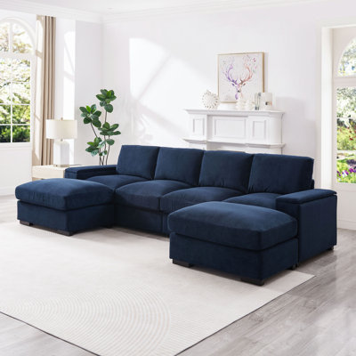 122"L Sectional Sofa Deep Seat Sofa Couch With Ottomans, Corduroy Sofa Sleeper For Living Room, Apartment, Office, Modern, Small Space, Easy Assembly(4-Seat & 2-Ottoman)