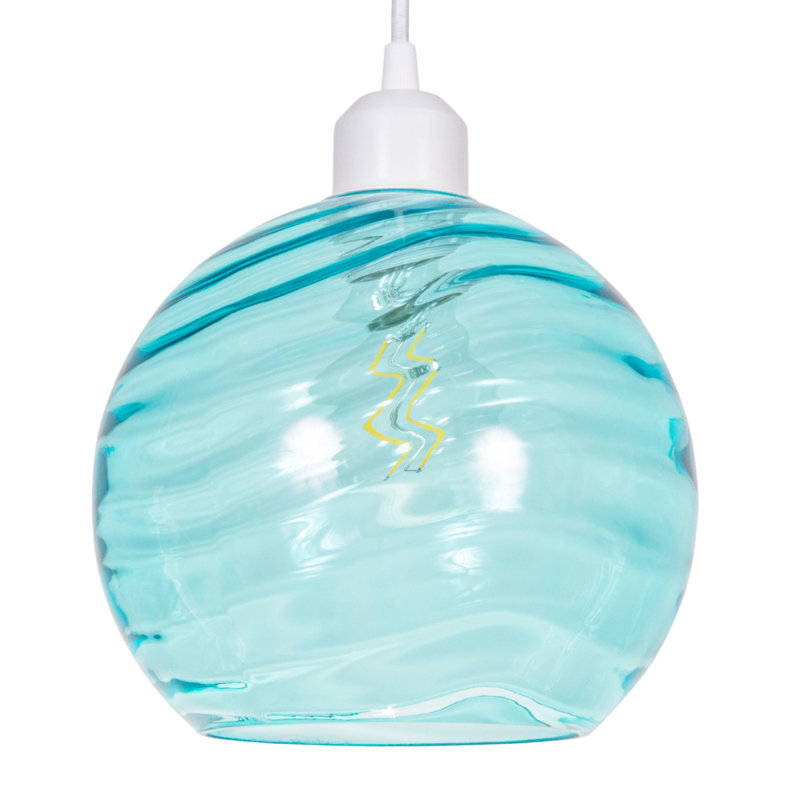 Modern Designer Circular Ribbed Glass Non Electric Pendant Lamp Shade, Teal