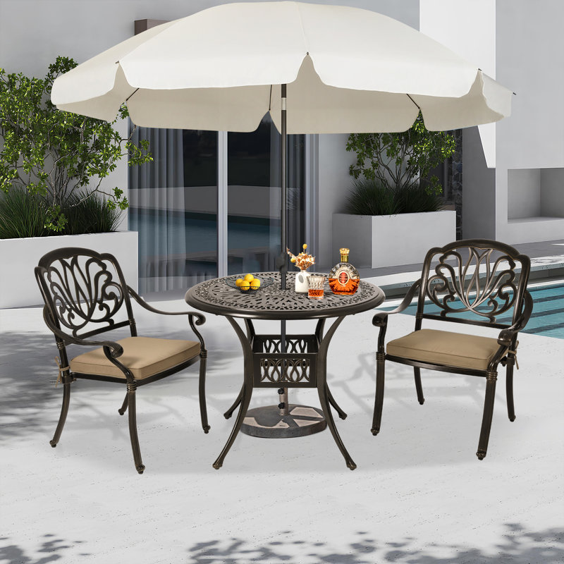 Table de salle à manger pour 2 personnes, table de patio en aluminium coulé avec trou pour parasol
