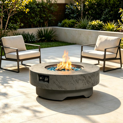 Table de foyer d'extérieur au propane ronde de 15 po H x 34 po l 50 000 BTU avec aspect béton et couvercle
