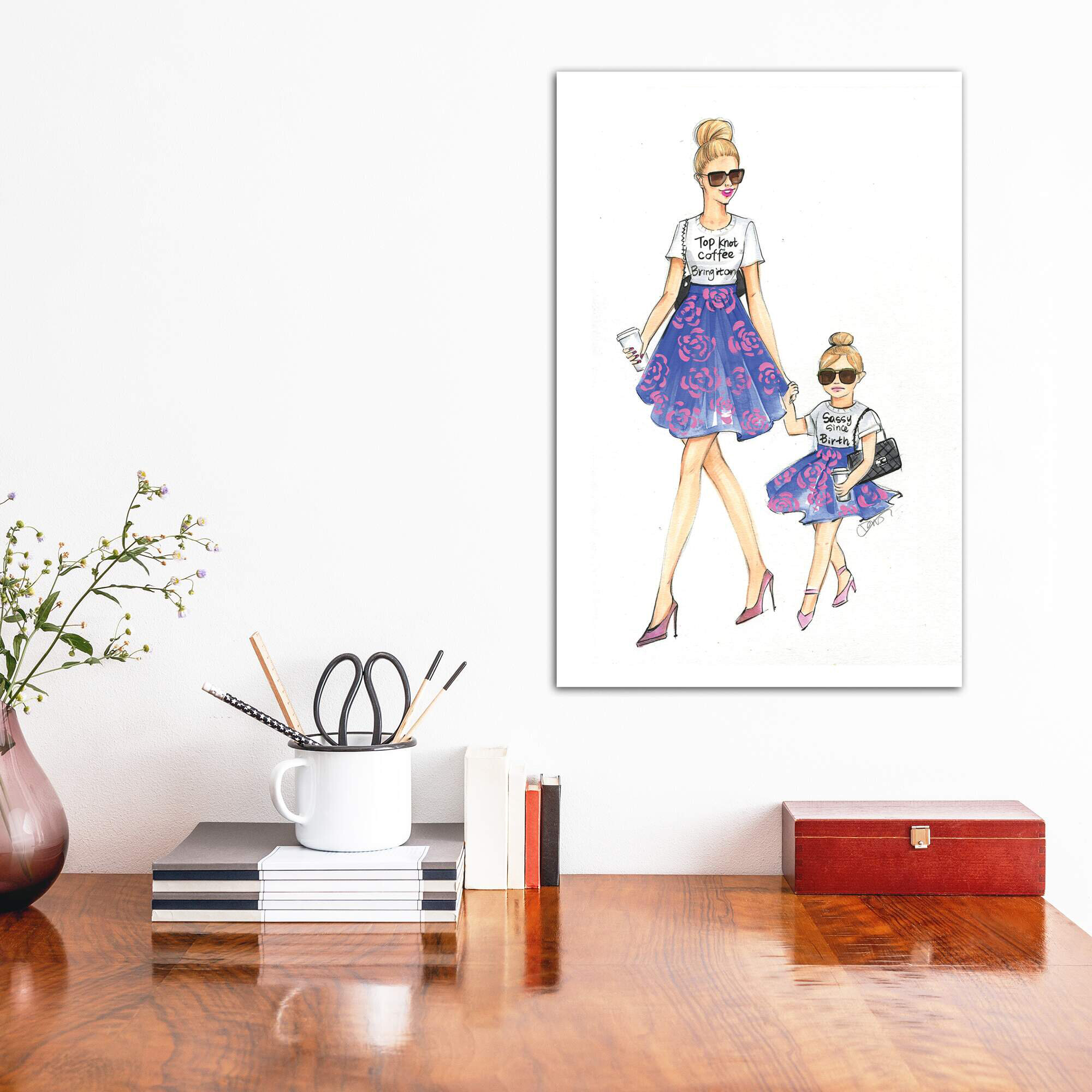 Mom And Daughter - Blonde Hair Framed by Rongrong DeVoe Print