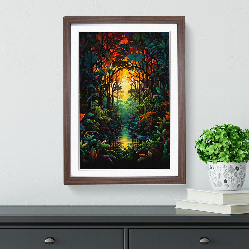 Jungle Abstract - Single Picture Frame Print on Wood, Walnut , 64cm H x 46cm W x 2cm D