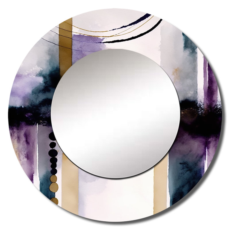 Purifory abstrait géométrique mauve et doré II - grand miroir mural géométrique, mauve, miroir, 29 po x 29 po