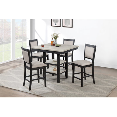 40.4" W 5-PC COUNTER HEIGHT DINING SET, ANTIQUE BLACK +WALNUT