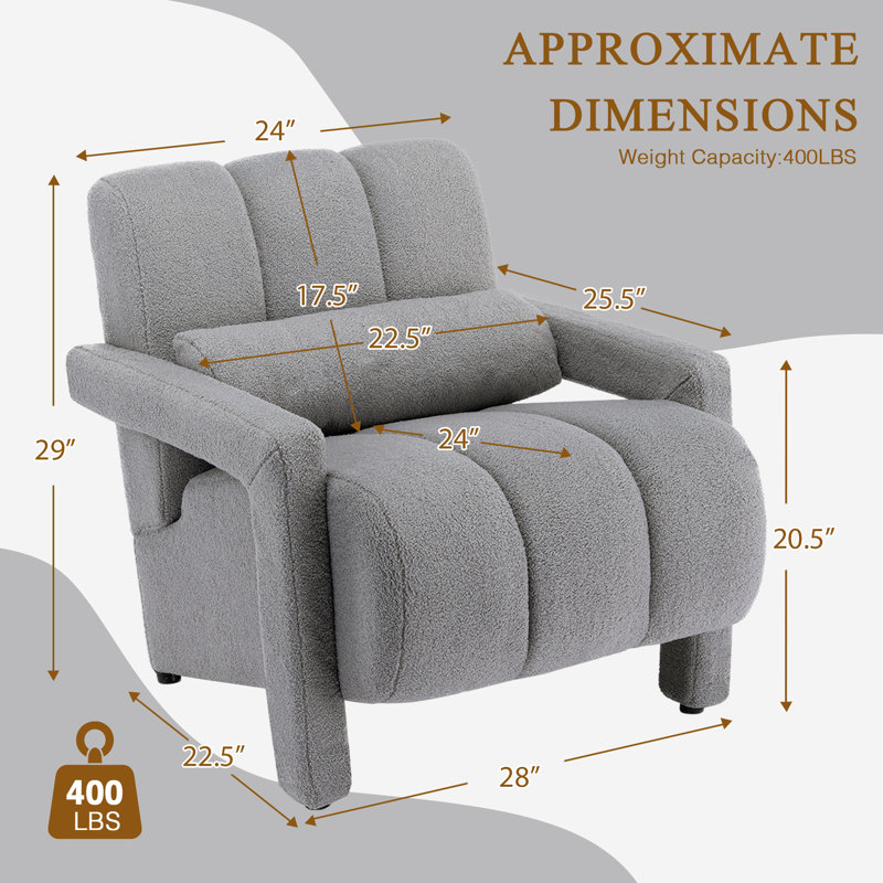 Jakeim 28‘’ Upholstered Accent Chair with Arm, Gray