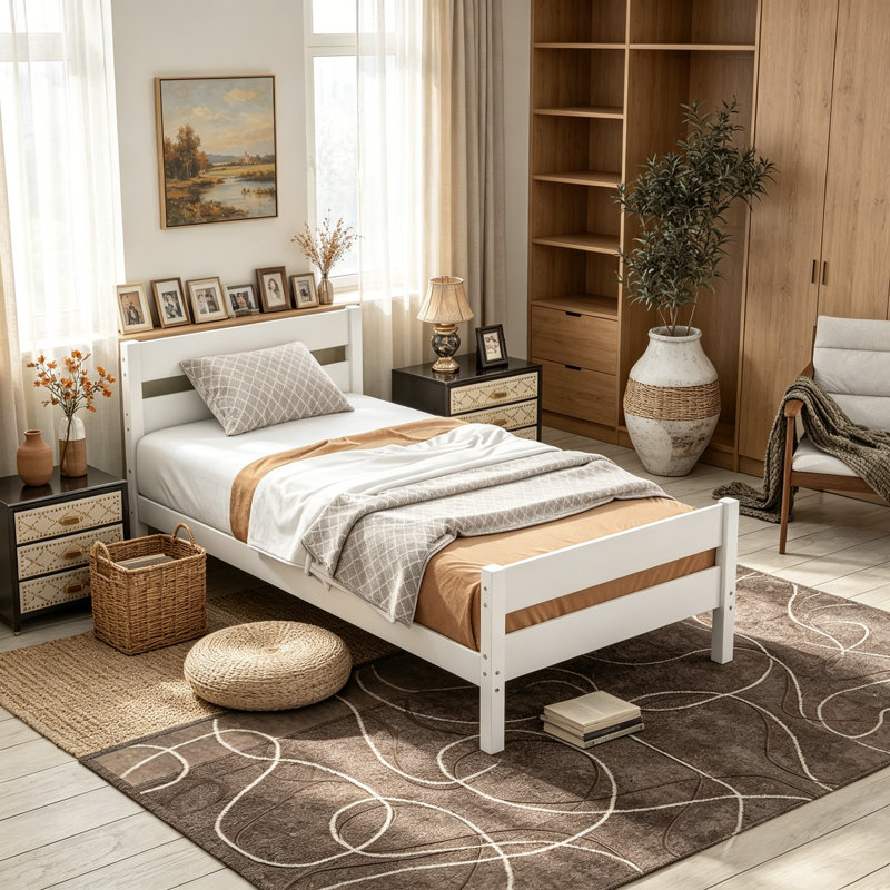 White Rubber Wood Watsons Bed With Headboard And Footboard For A Classic Look, White