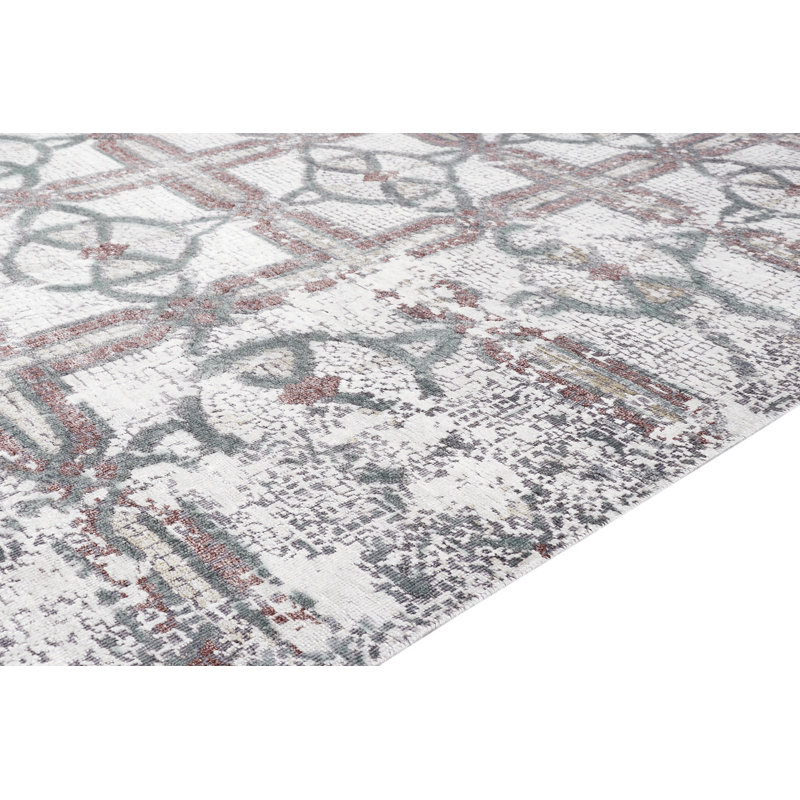 Ivory and Multi Hand-Knotted Wool Silk Area Rug